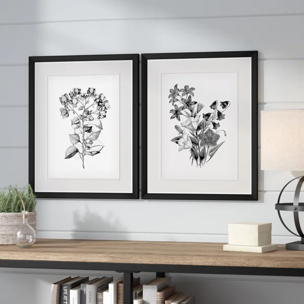 Botanical Black And White On Paper 2 Pieces Set | Wayfair North America