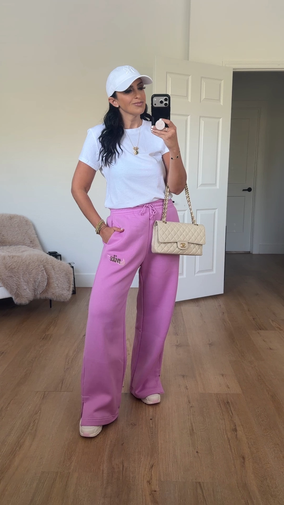 Nike sportswear phoenix fleece women’s high waisted wide leg logo pants wearing size medium - now 20% off