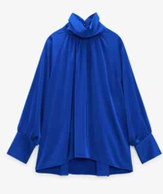 Zara Oversized Royal Blue Satin Blouse BNWT XS but Fit Up To Size 14 16 18 | eBay US