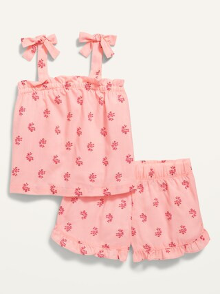 Printed Poplin Cropped Tie-Shoulder Pajama Shorts Set for Girls | Old Navy (US)