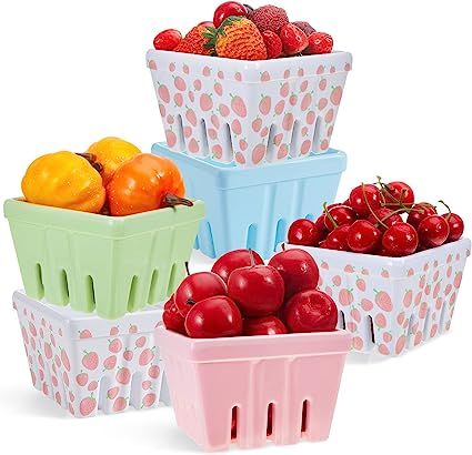 Didaey 6 Pcs Ceramic Berry Basket 3.94 x 2.76 Inch Farmhouse Fruit Bowl with Holes Cute Small Str... | Amazon (US)