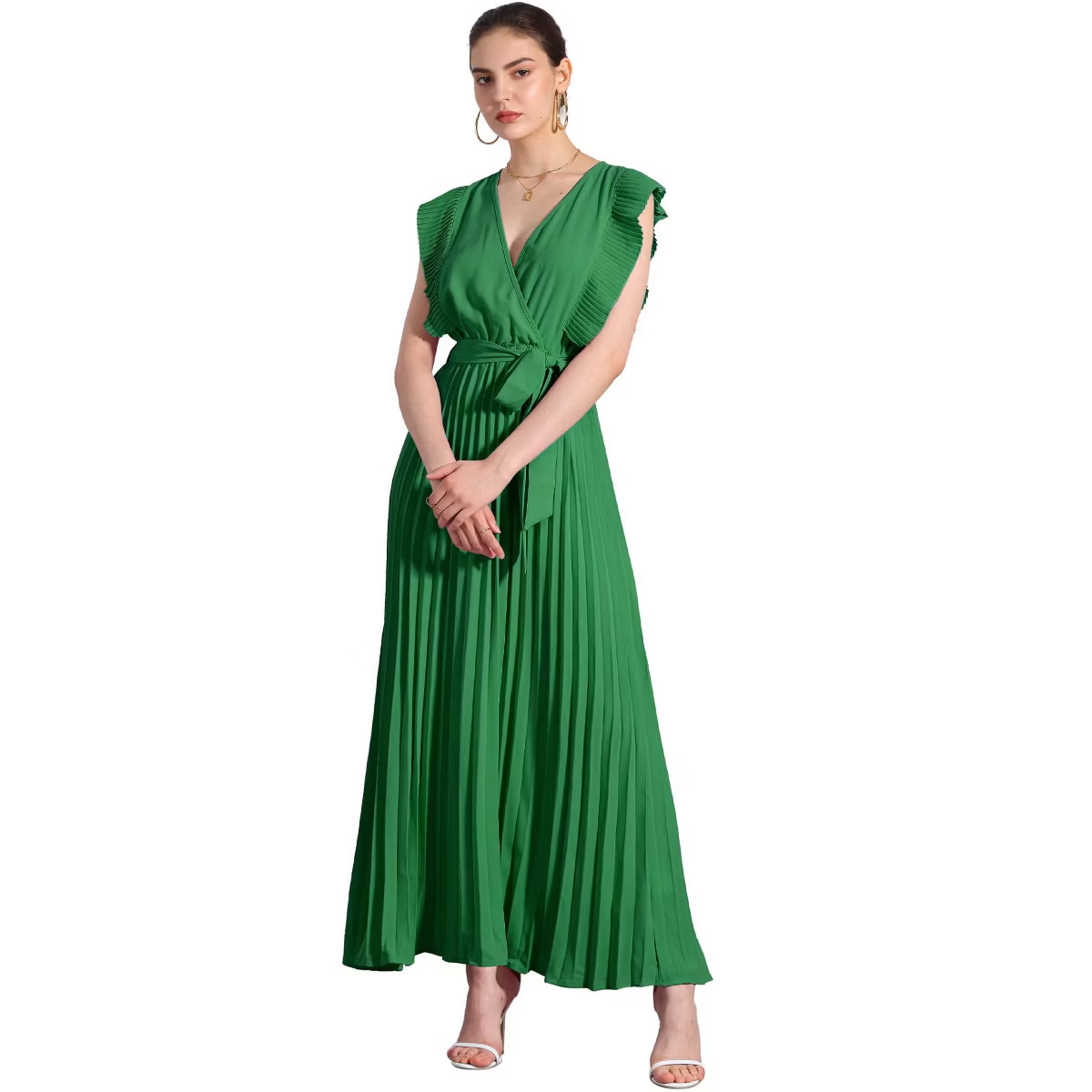 Allegra K Women's Wrap V Neck Sleeeveless Midi Pleated Dress | Target