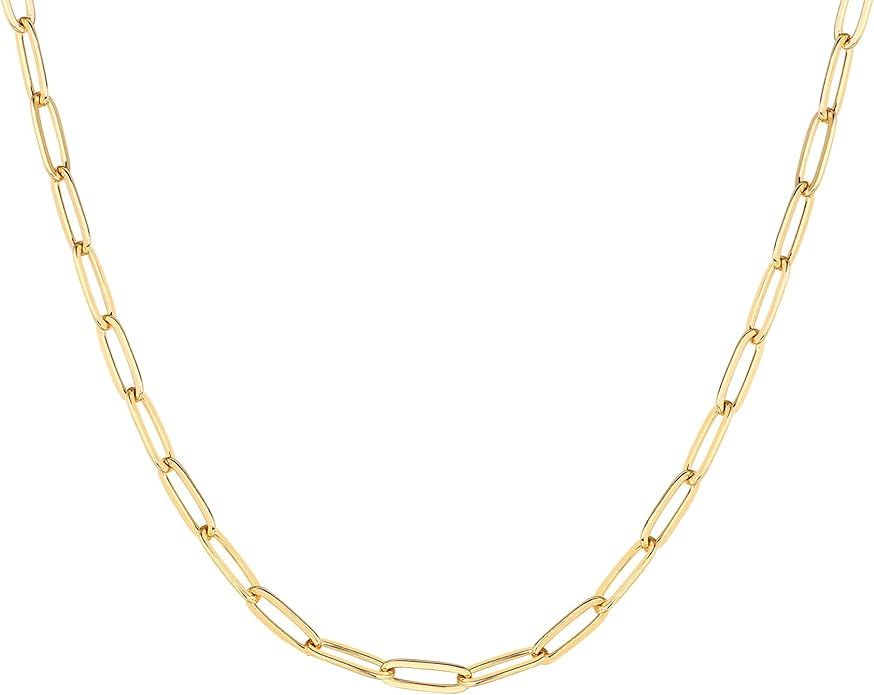 PAVOI 14K Gold Plated Paperclip Chain Necklaces for Women | Gold Chain Necklace | Adjustable Link... | Amazon (US)