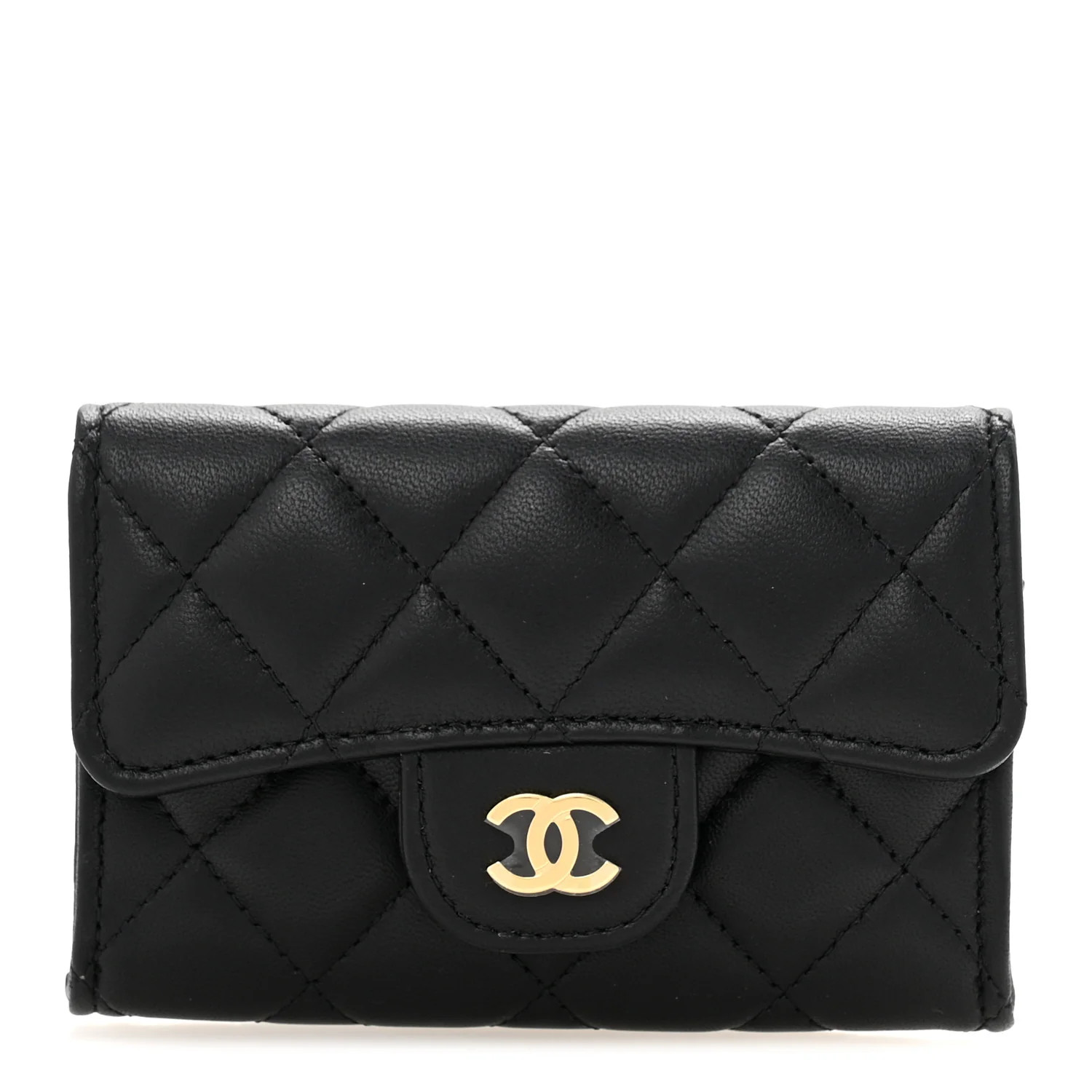 Chanel Lambskin Quilted Flap Card Holder Wallet Black 1732349 | FASHIONPHILE (US)