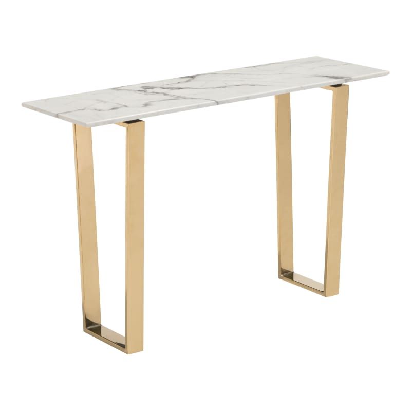 Zuo Modern 100654 Atlas 47" Long Steel Frame Console/Sofa Table with Faux Marble Stone and Gold Indo | Build.com, Inc.