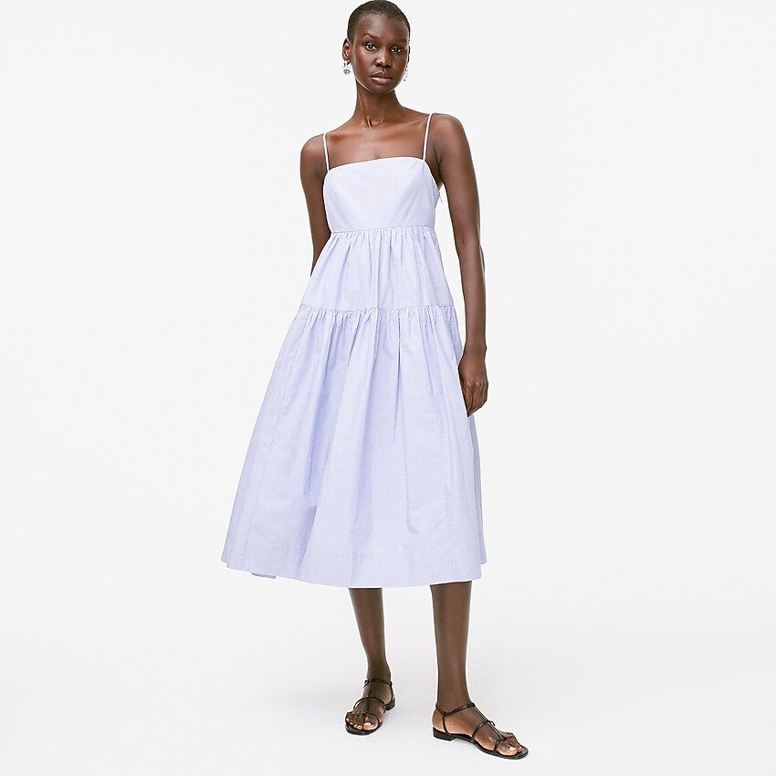 Tie-back tiered cotton poplin dress | J.Crew US