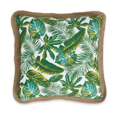 Palm Frond Tropical Square Outdoor Throw Pillow in Green | Bed Bath & Beyond