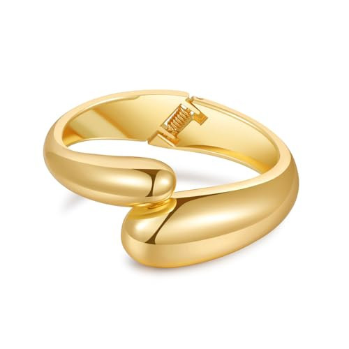 jokcde Statement Gold Cuff Bangle Bracelet, Polished Waterdrop Design, Chunky Fashion Jewelry for Women (A- gold) | Amazon (US)