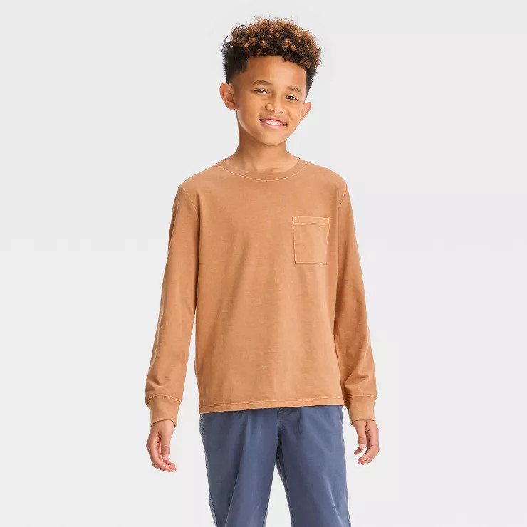 Boys' Long Sleeve Washed Solid T-Shirt - Cat & Jack™ | Target