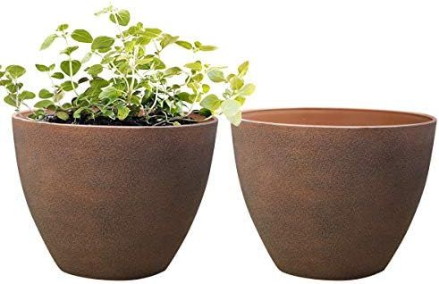 Flower Pots Outdoor - Large Garden Planters with Drainage Holes Set of 2 (11.3 Inch, Terracotta C... | Amazon (US)