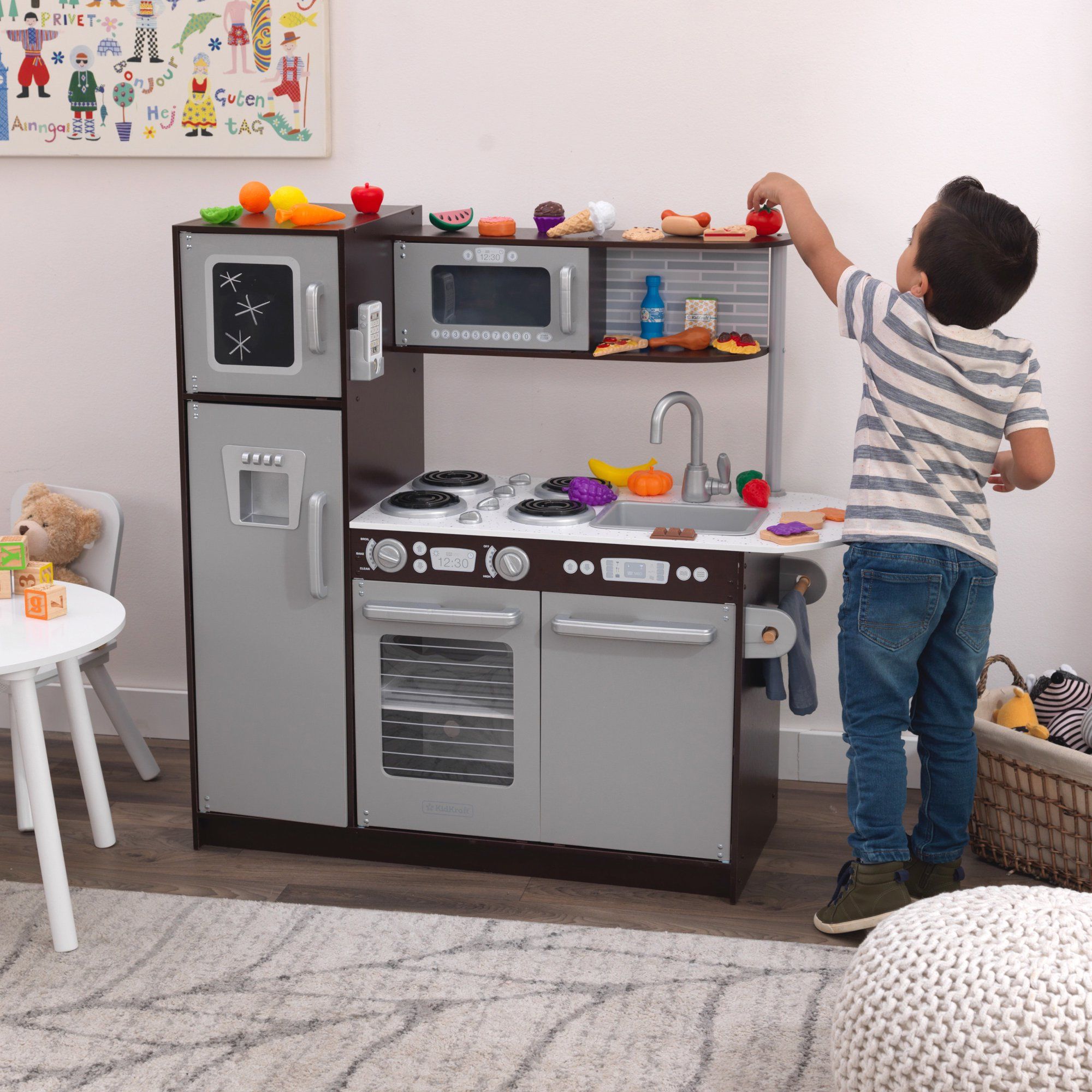 KidKraft Uptown Espresso Play Kitchen with 30-Piece Play Food | Walmart (US)