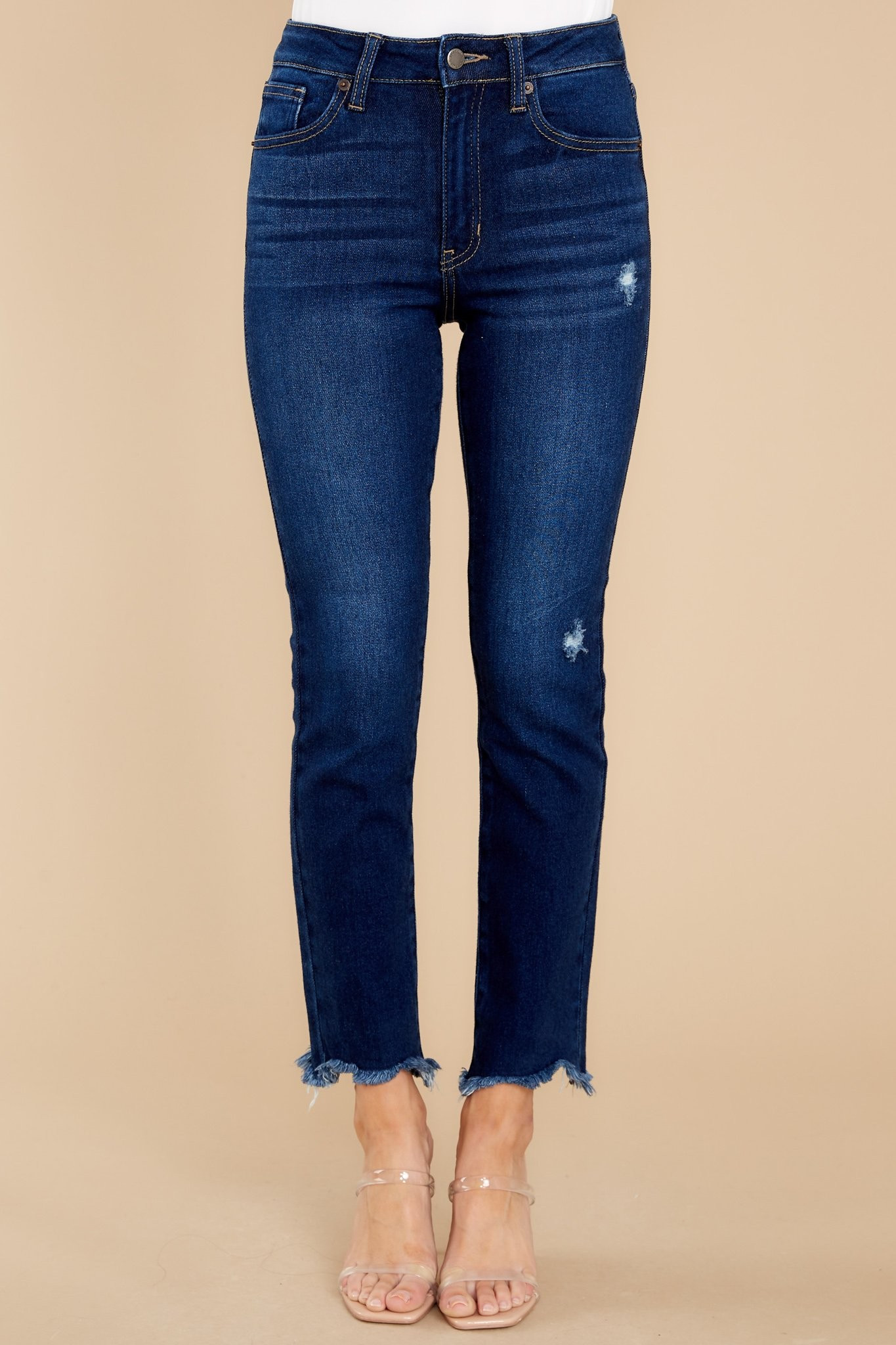 Just The Right Time Dark Wash Distressed Jeans | Red Dress 