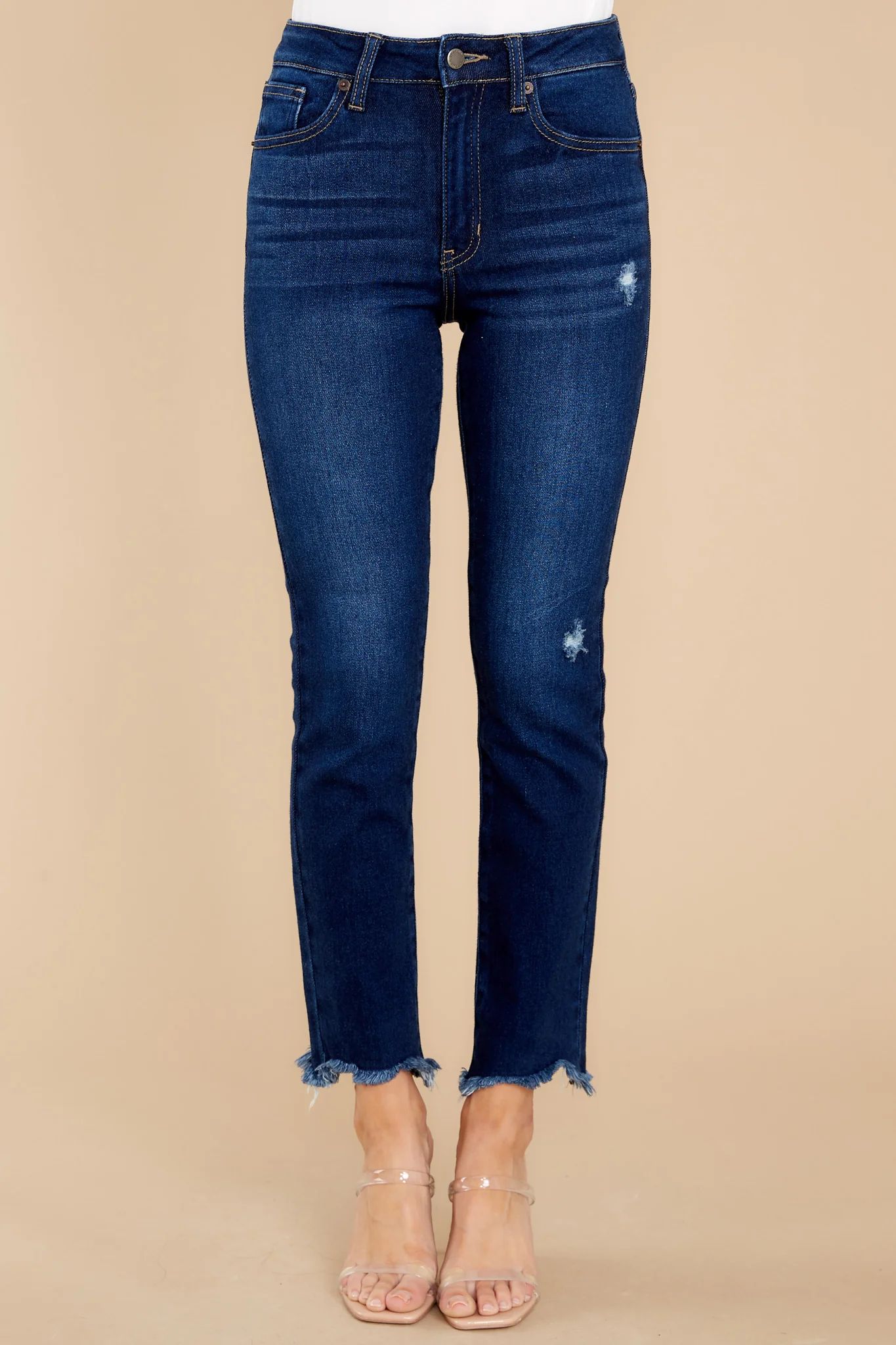 Just The Right Time Dark Wash Distressed Jeans | Red Dress 