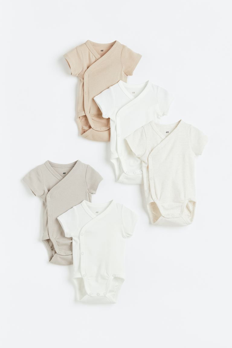 5-pack Cotton Bodysuits - Light beige/white - Kids | H&M US | H&M (US + CA)