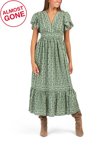 Flutter Sleeve V-neck Tiered Maxi Dress | TJ Maxx