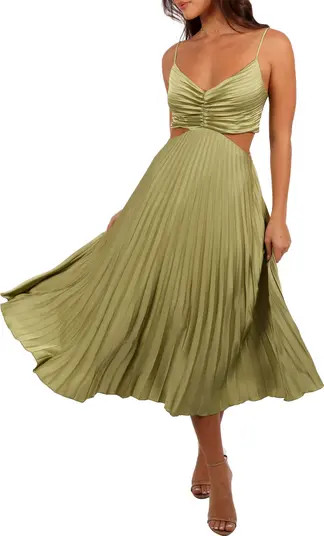 Niamh Pleated Cutout Satin Midi Dress | Nordstrom