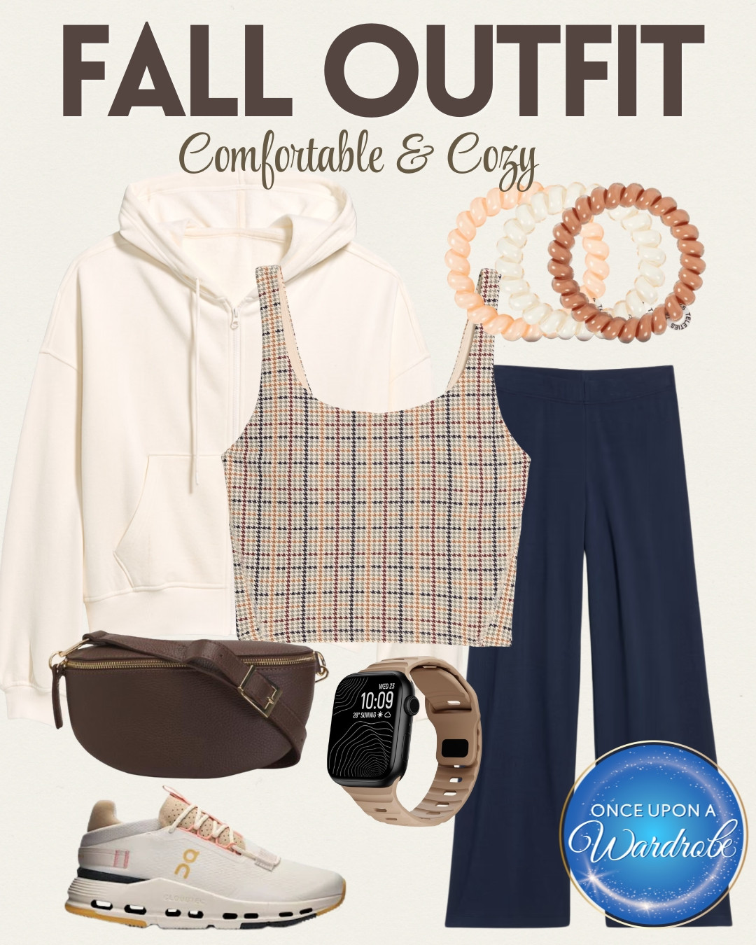 Comfortable Fall Outfit
Comfortable fall outfit with navy wide leg pants, a cream hoodie, plaid tank and neutral sneakers. Perfect for busy days, travel, walking, errands, or anyone looking for casual fall outfit ideas that are easy to layer and actually comfortable to wear all day. 

 #LTKootd #LTKfitnessgoals #LTKSeasonal