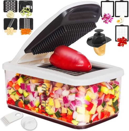 RüK Vegetable Chopper, Extra Large Chopper Vegetable Cutter, Multifunctional 10-in-1 Pro Food Chopper - 6 Blades, 4 Vegetable Spiralizers, E-Recipes - Veggie Chopper with Container | Amazon (US)