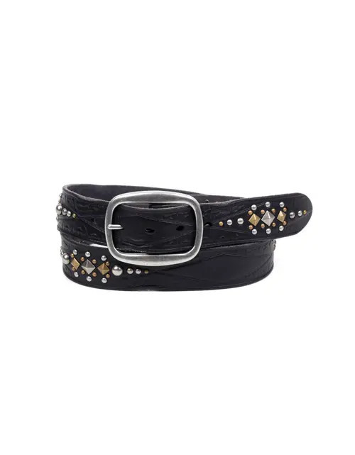 OLD TREND Legend Genuine Leather Bold Studded Statement Belt in Black at Nordstrom, Size Small | Nordstrom