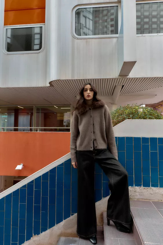 CARDIGAN WITH FAUX FUR LAPEL | Zara US