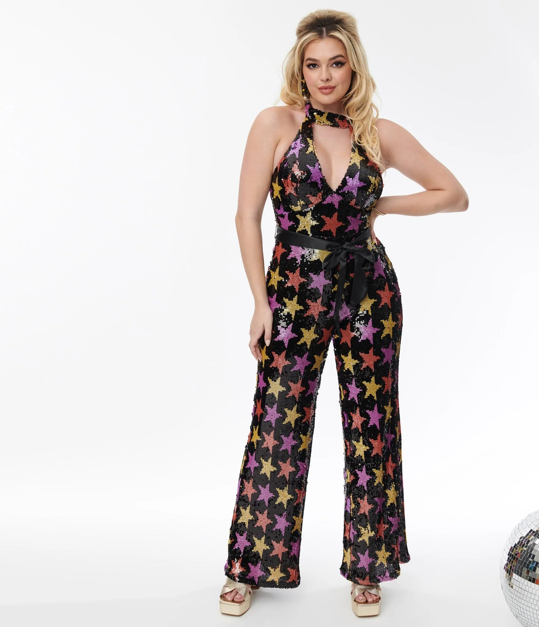 Smak Parlour Black & Multicolor Star Sequin Glamour Goddess Jumpsuit | UniqueVintage