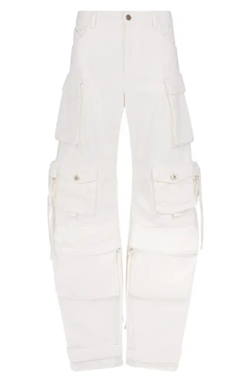 The Attico Fern Denim Low Rise Denim Cargo Pants in White at Nordstrom, Size 28 | Nordstrom
