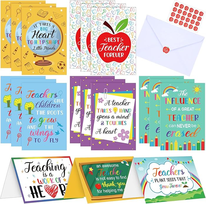 Jetec 24 Sets Teacher Appreciation Cards Gifts with Envelopes and Stickers Teacher Thank You Card... | Amazon (US)