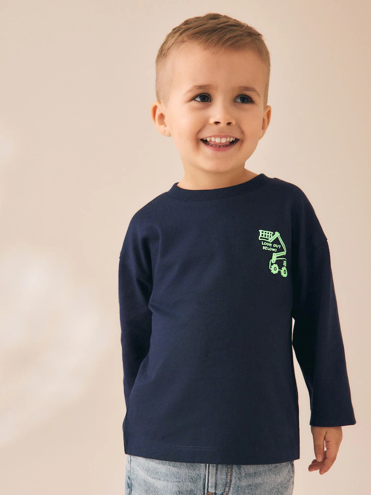 Navy Transport Long Sleeve Small Graphic Printed T-Shirt (3mths-7yrs) | Next US
