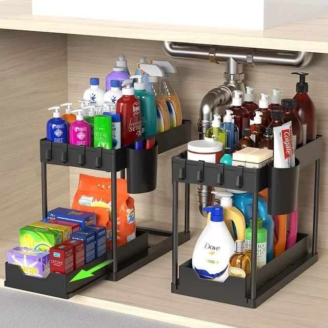 PHANCIR 2-Pack Under Sink Organizer, 2 Tier Multi-Purpose Large Capacity Kitchen Under Sink Organ... | Walmart (US)