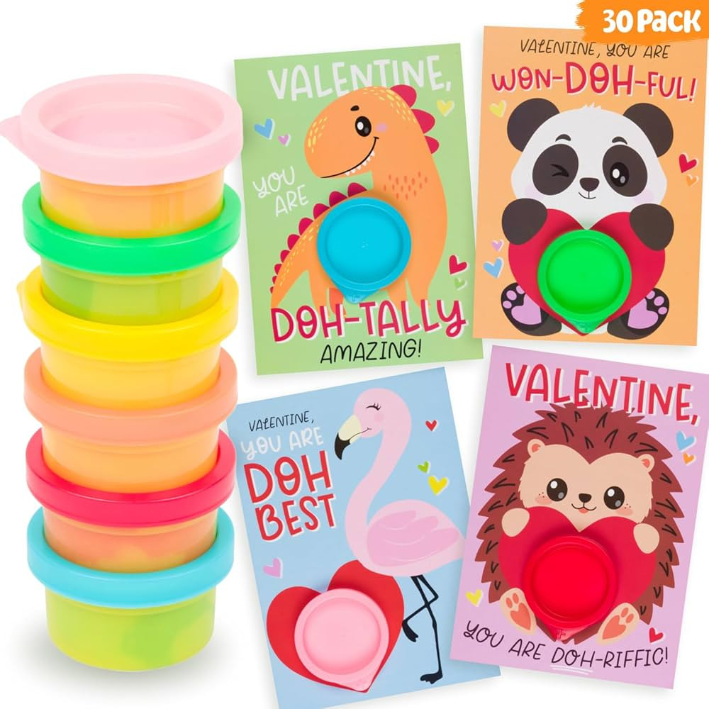 Valentines Day Gifts for Kids -30 Pack Valentines Cards with Playdough for Toddlers Girls Boys Cl... | Amazon (US)