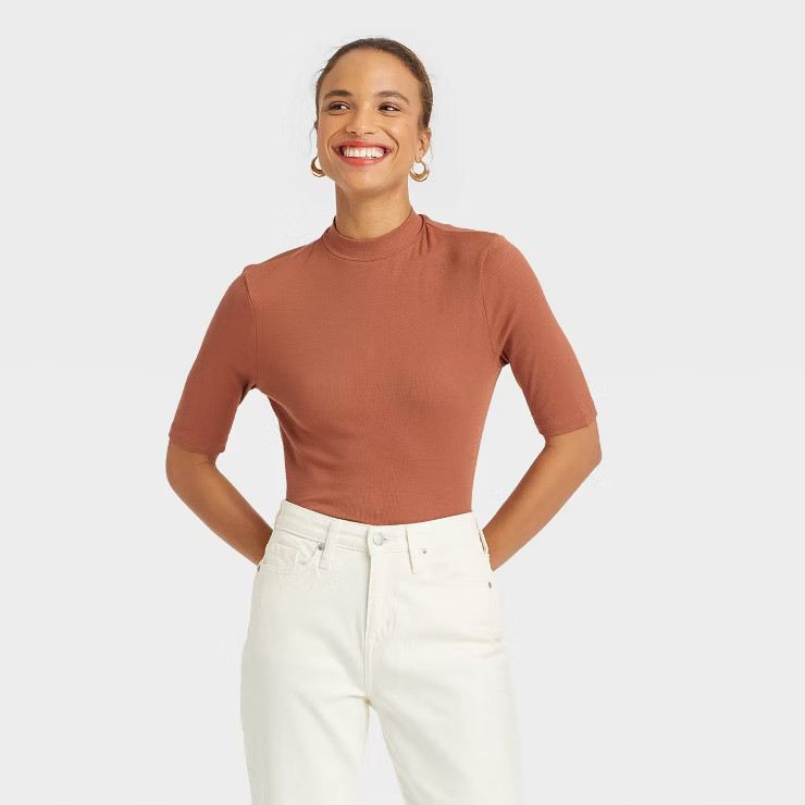 Women's Elbow Sleeve Mock Turtleneck T-Shirt - A New Day™ | Target