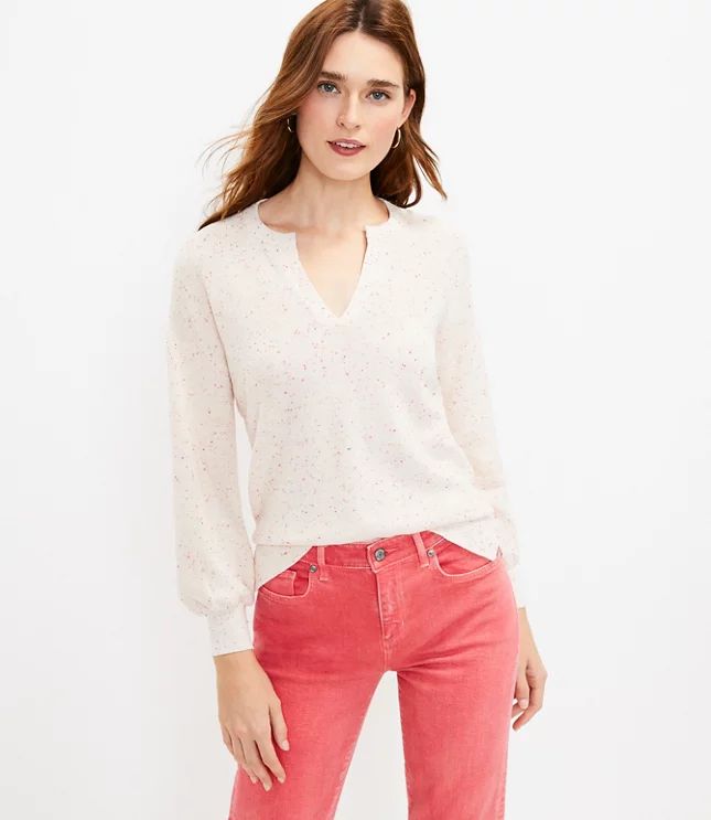 Flecked Split Neck Sweater | LOFT