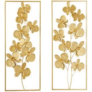 CosmoLiving by Cosmopolitan Gold Metal Orchid Floral Wall Decor with Gold Frame Set of 2 14", 36" | Michaels Stores