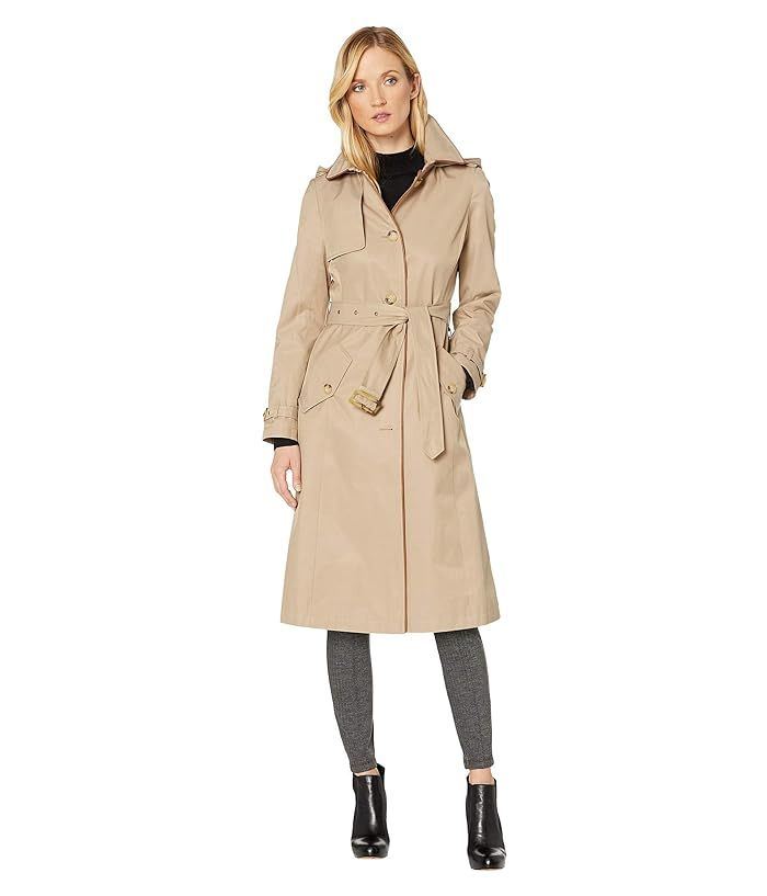 LAUREN Ralph Lauren Long Raincoat w/ Hood and Piping (Sand) Women's Clothing | Zappos