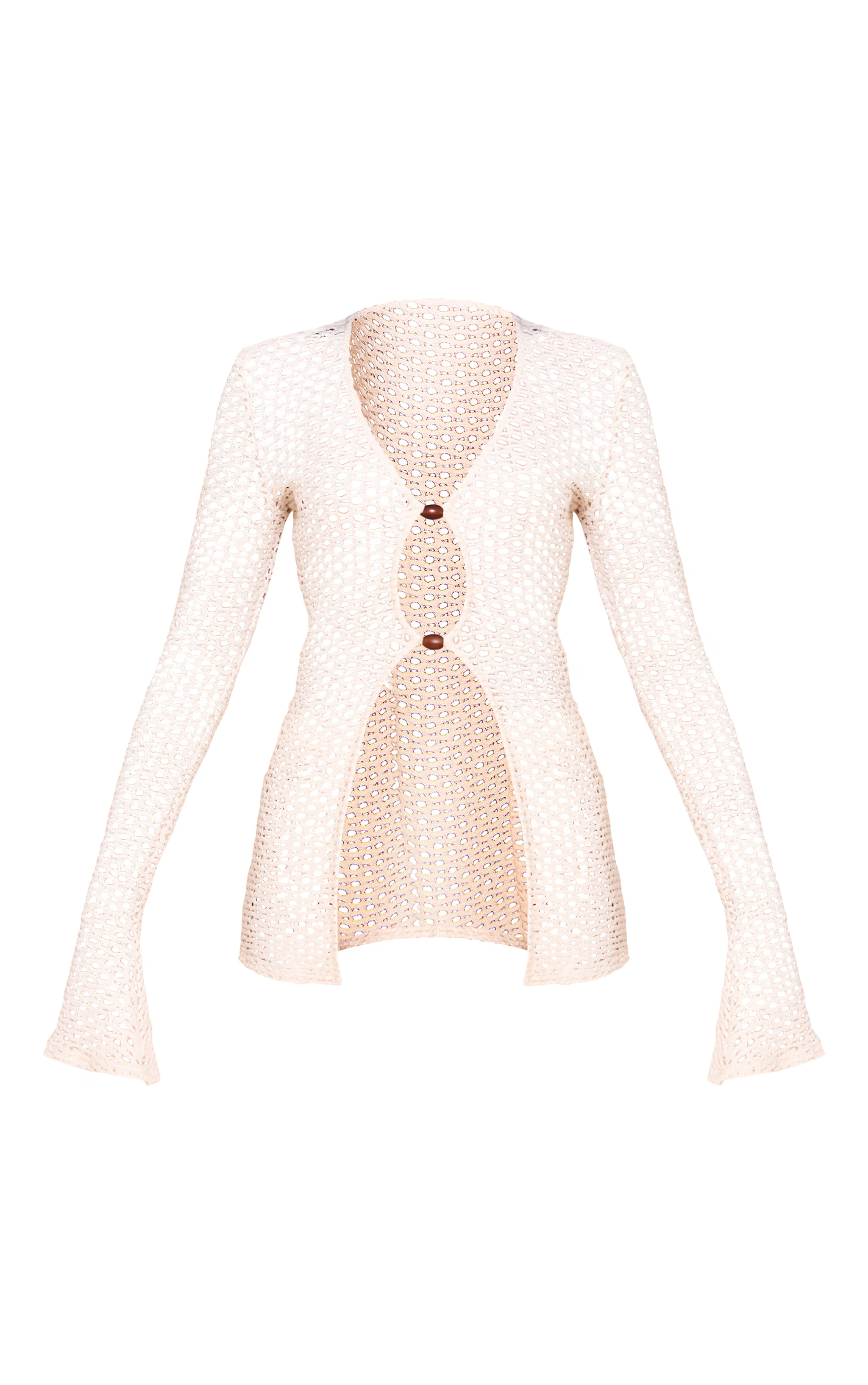 Stone Crochet Bead Detail Long Sleeve Beach Top | PrettyLittleThing UK