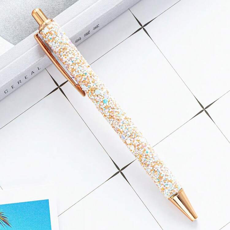 Fancy Pens Bling Sparkly Metal Pens, Beauty Glitter Sequin Retractable Ballpoint Pens, 1.0mm Black Ink Fine Point Gift Pens Writing Journaling Pens, Beauty Roller Ball Pens Gel Ink Pens Back To School | SHEIN