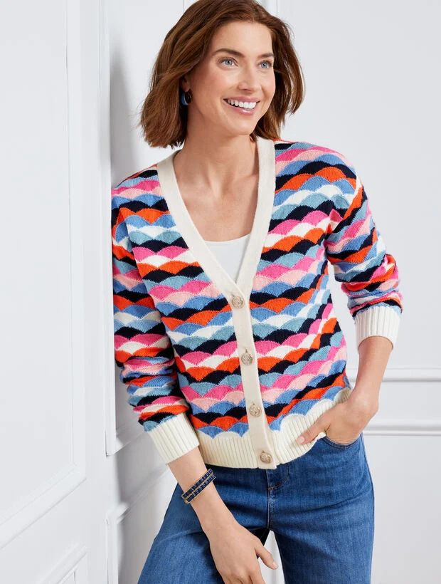 V-Neck Cardigan - Scallop Stripe | Talbots