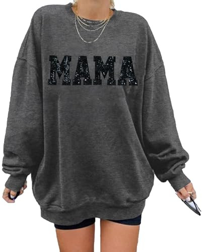 LOTUCY Crewneck Mama Sweatshirt Women Round Neck Casual Oversized Pullover Hoodies Long Sleeve Bl... | Amazon (US)