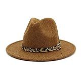 HUDANHUWEI Womens Wool Fedora Hat with Belt Buckle Wide Brim Felt Panama Hats Trilby Cap B-Khaki | Amazon (US)
