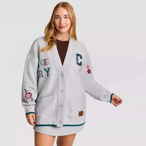 Champion Women's Patchwork Fleece Cardigan - Light Heather Gray XS | Target