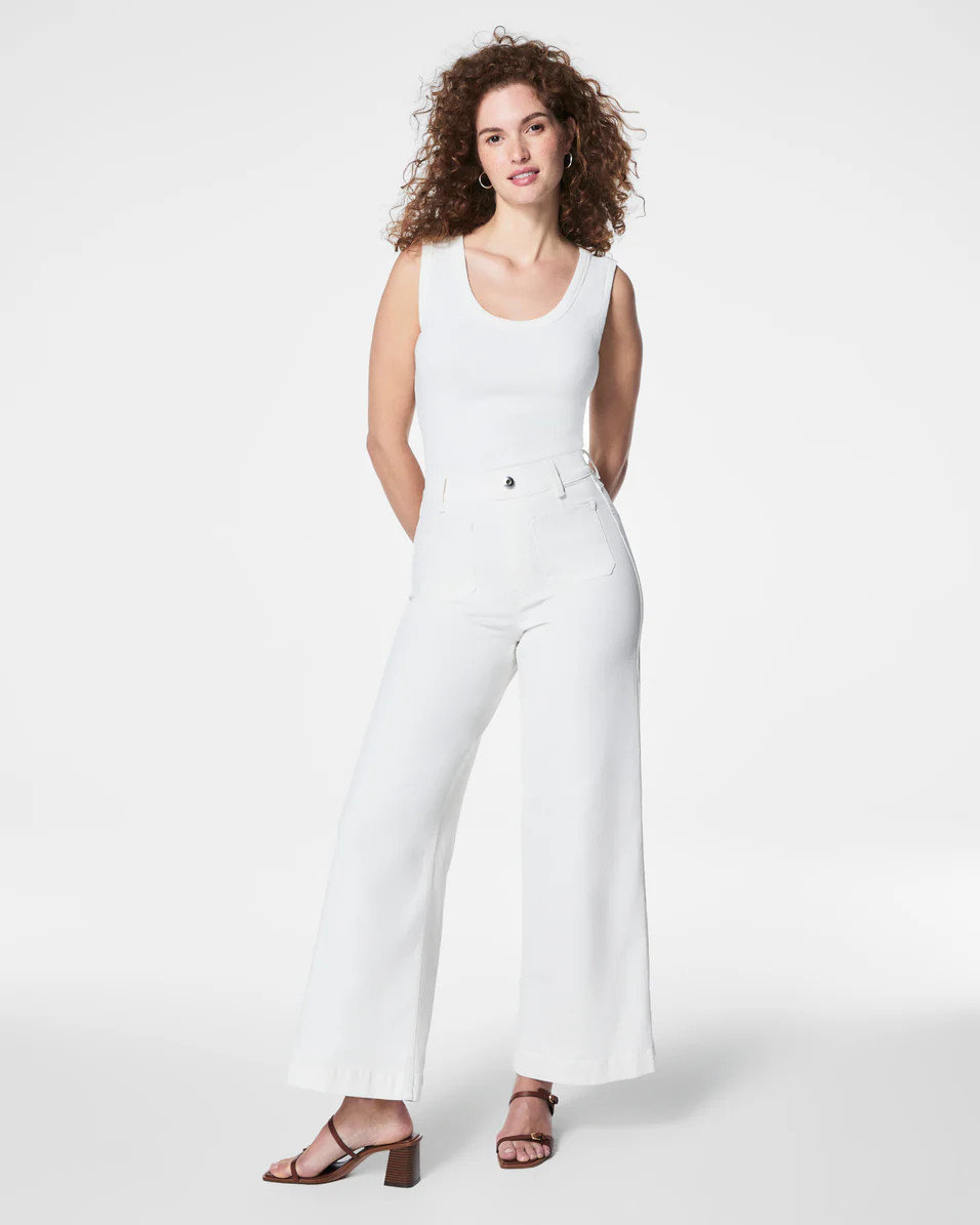 SPANXshape™ EveryWear Cropped Wide Leg Jeans with Patch Pockets, White | Spanx