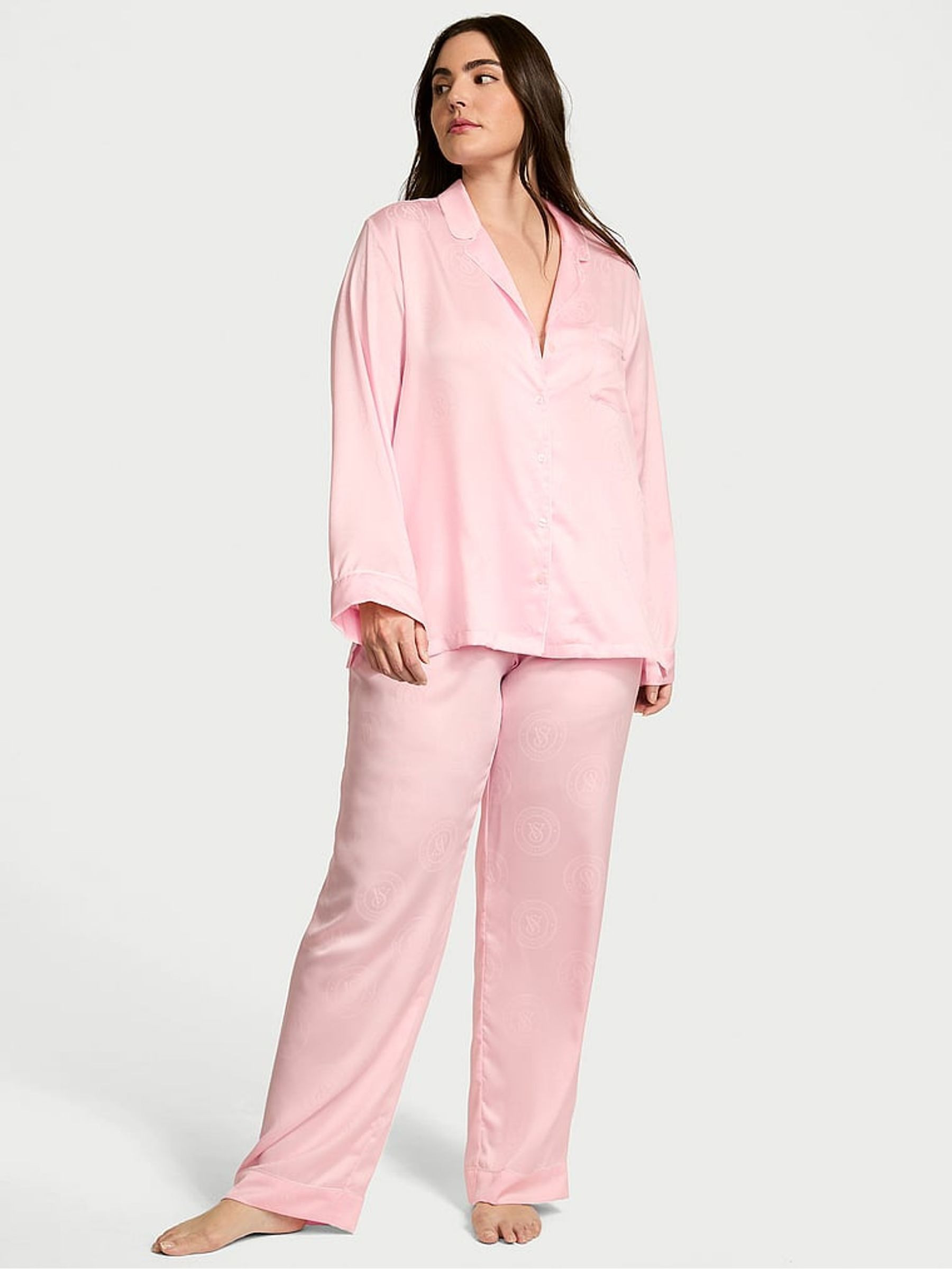 Angel Pink Jacquard Satin Long Pyjama Set | Victoria's Secret UK | Victoria's Secret UK