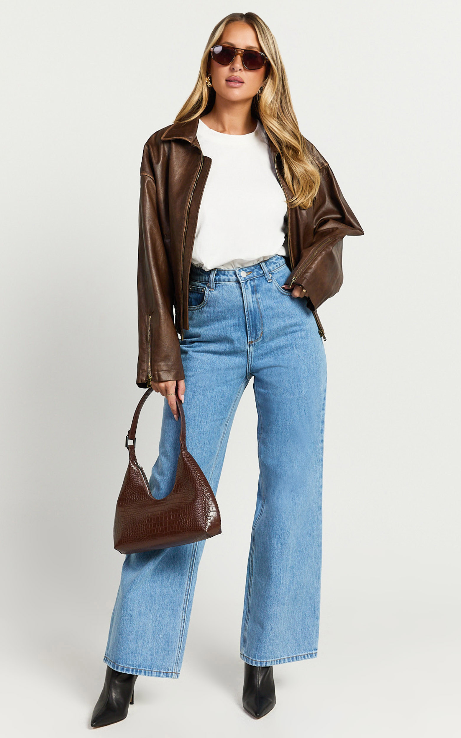 Cole Jeans - High Waist Relaxed Wide Leg Recycled Denim Jeans in Mid Blue Wash | Showpo (ANZ)