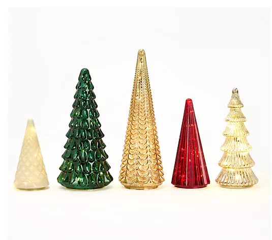 BFF Collection Set of 5 Illuminated Mercury Glass Trees - QVC.com | QVC