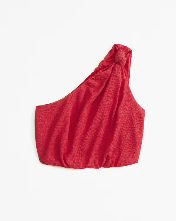 Asymmetrical One-Shoulder Knotted Crinkle Set Top | Abercrombie & Fitch (US)