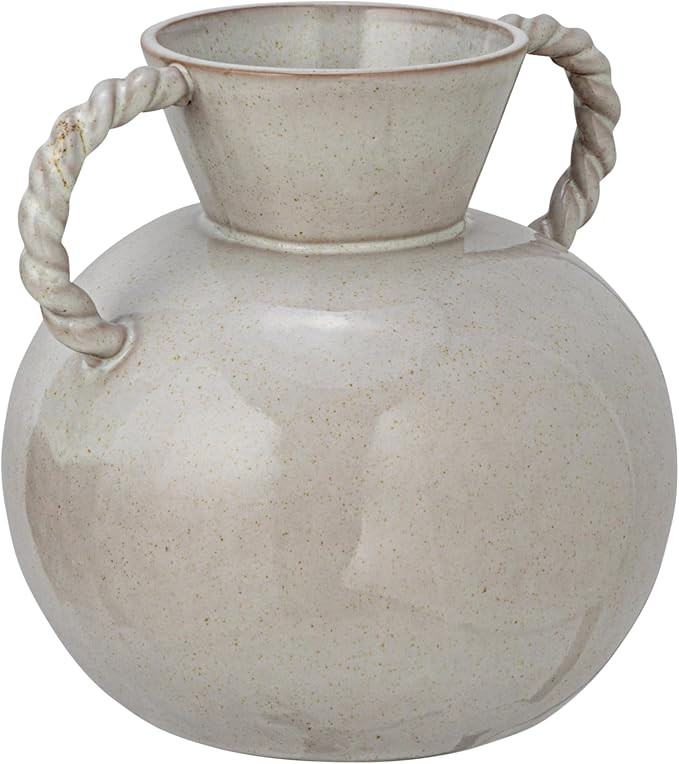 Bloomingville 9.25 Inches Stoneware Vase with Twisted Handles and Reactive Glaze, Cream Color | Amazon (US)