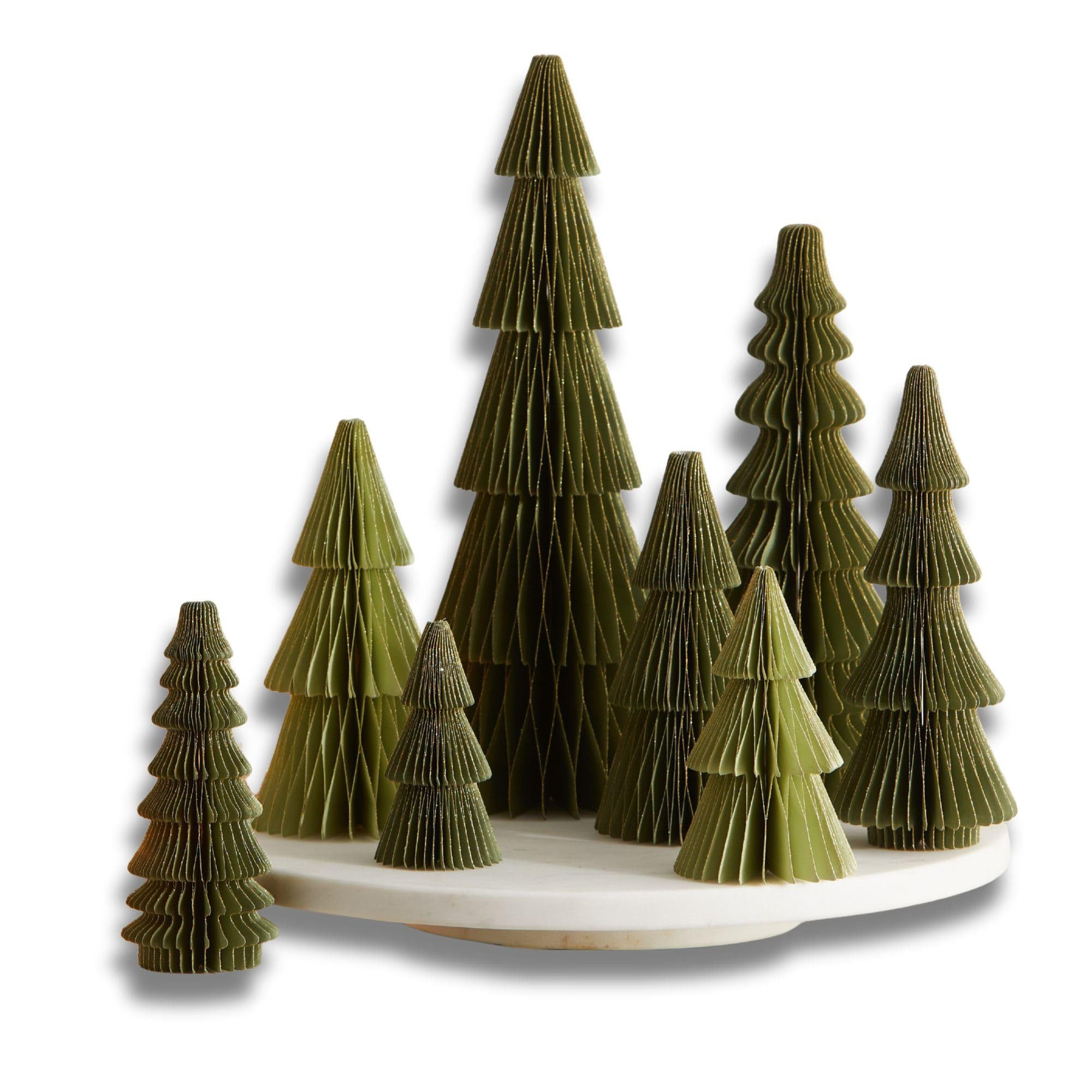 Honeycomb Paper Tree Set of 8 Olive, Christmas Classic Vintage Tabletop Tree, Glitter Gold Edging... | Amazon (US)