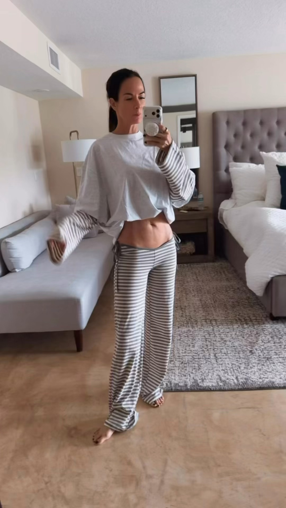My staying-home wardrobe just got an upgrade 🤍 This relaxed gray top with striped sleeves has coordinating lounge pants AND drawstring shorts. Wear the top with denim or make it a matching-set moment. Linking the top and both bottoms here!

#LTKgrwm #LTKootd #LTKdayinmylife