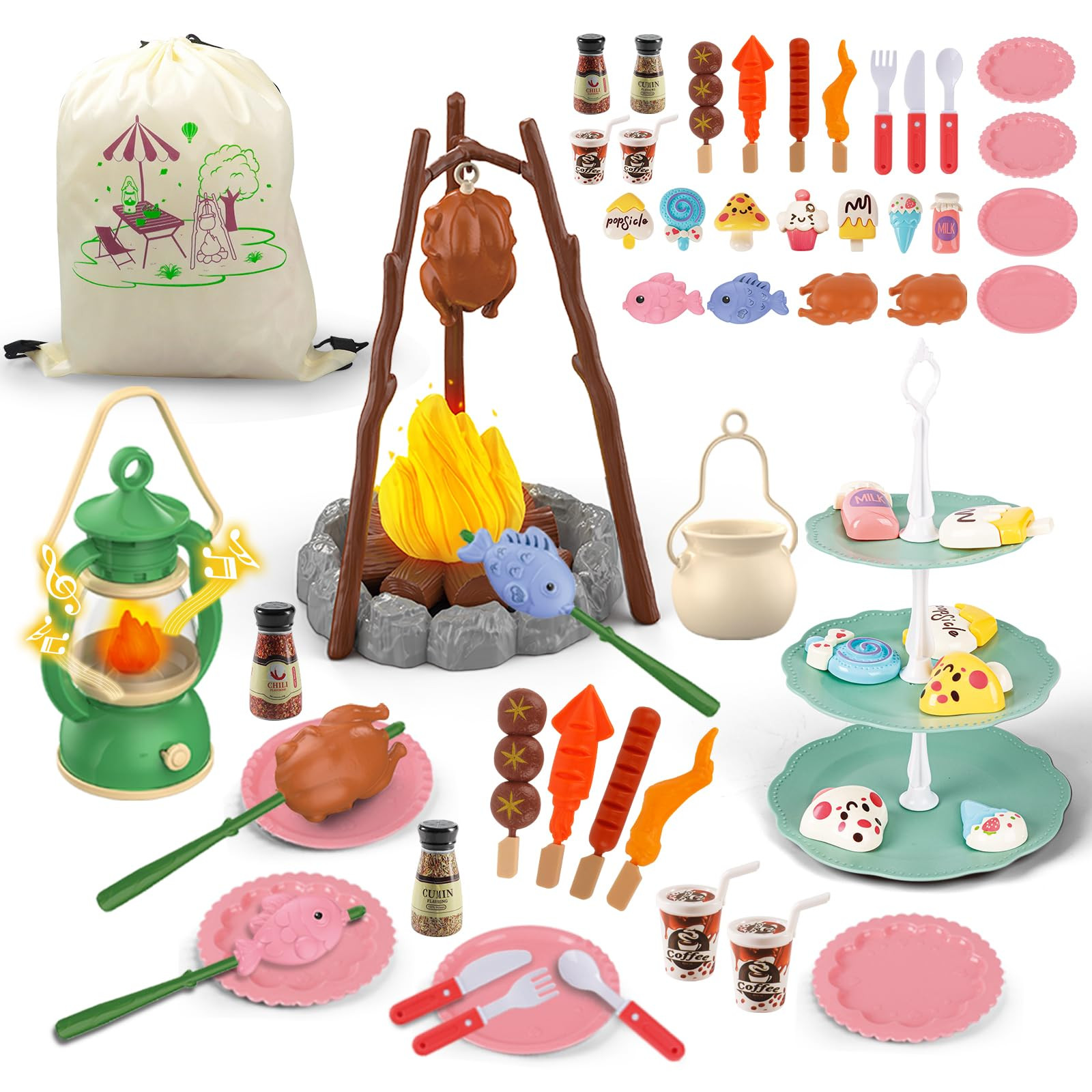 Kids Camping Toys Pretend Play Camping Set 50 PCS with Food Toy,Outdoor Campfire Toys for Kids 3-... | Amazon (US)