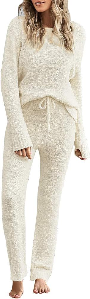 luvamia Women's Casual Pajamas Sets Long Sleeve Tops and Pants Knitted Pjs Loungewear | Amazon (US)